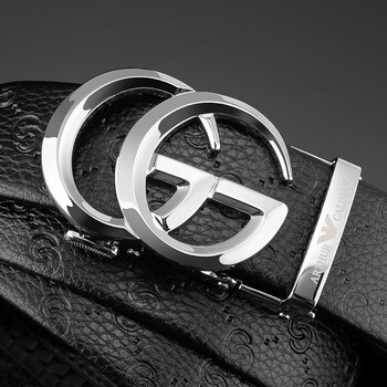 帝梵阿玛尼皮带男双g自动扣潮男商务新款男士休闲裤腰带银色120cm