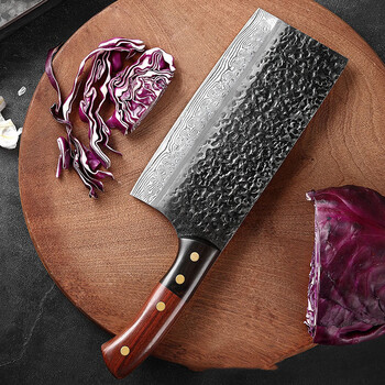 楚家刀67层大马士革钢手工锻打菜刀户撒阿昌族切片切肉锋利玄铁刀
