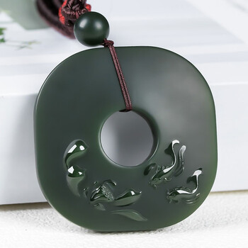 张益轩和田玉塔青一级细料雕刻鱼平安扣吊坠一级细腻附证书支持订做