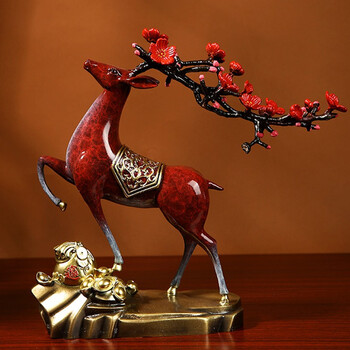 domir一鹿有财梅花鹿全铜摆件发财鹿麋鹿家居客厅办公桌公司开业礼品