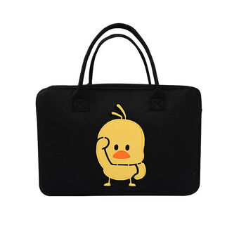 卡通包大容量可爱收纳包儿童行李袋短途毛毡手提包女化妆包包黑色小黄