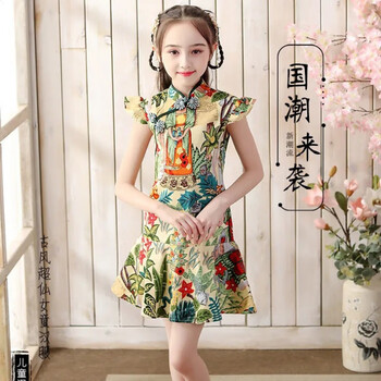 梵美莲女童旗袍夏季小女孩中国风儿童连衣裙中大童女宝宝洋气薄款旗袍