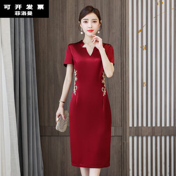 carloskayla嫁女儿妈妈夏天礼服婚礼喜婆婆高端婚宴装醋酸旗袍连衣裙