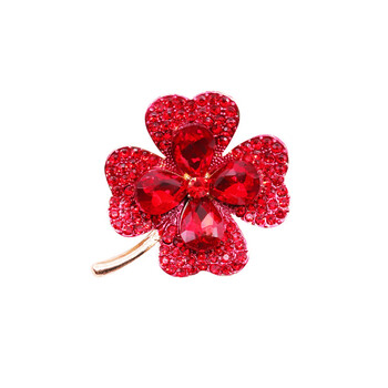 奢视幸运四叶草胸针女新款欧美简约绿色别针时尚花卉水晶镶钻胸花绿色
