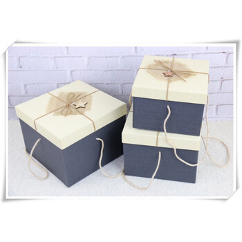 人气三件套包装盒礼物礼品盒生日手提清新正方形糖盒大款 米白色 三
