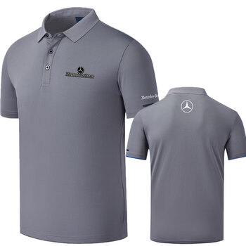 mzplol奔驰4s店宝马bmw赛车短袖翻领体恤刺绣奔驰t恤男士f1t恤灰色m
