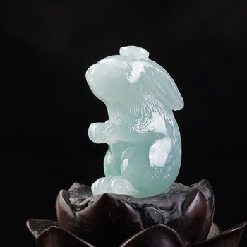 玉兔送福 【艺品匪萃 美学匠品】清新飘绿生肖兔立体萌兔挂件 a货翡翠