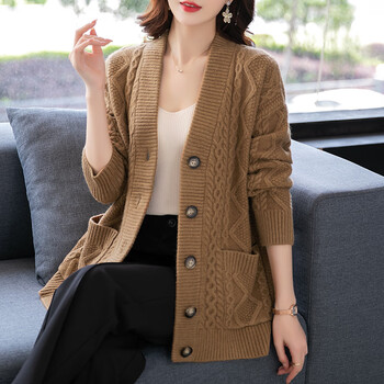 sepstp素订女装品牌羊毛衫中老年妈妈装春秋针织开衫女短款毛衣外套