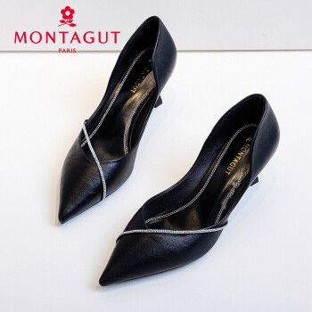 法国montagut梦特娇春季细跟单鞋女新款女鞋休闲鞋子女韩版女士皮鞋