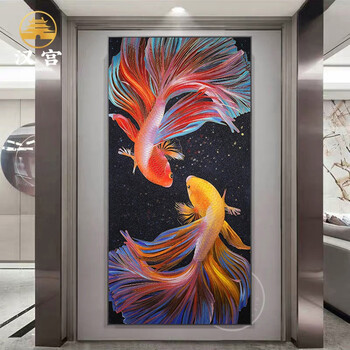 汉宫玄关走廊过道装饰画新中式锦鲤鱼纯手工掐丝金丝珐琅彩聚财年年有