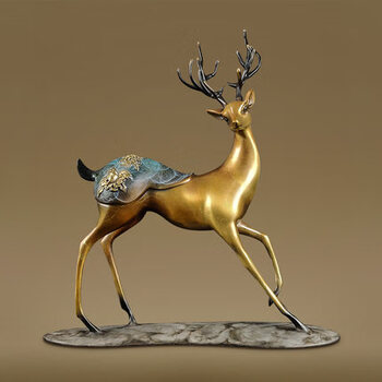 发财梅花鹿福鹿吉祥鹿摆件铜鹿摆件家居办公室工艺品装饰品 右脚向前