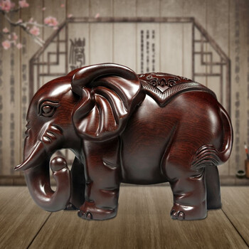 天好木城 天好 红花梨木大象摆件一对木雕黑檀木实木木头小象客厅雕刻