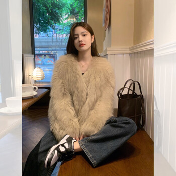 个子毛毛环保皮草外套 奶茶色【今年流行漂亮/小众不撞 s【图片 价格