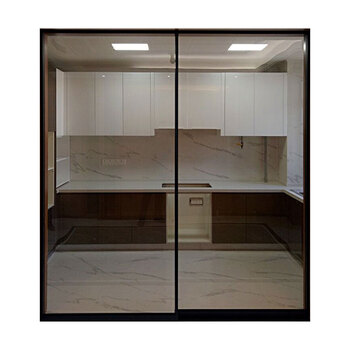 玻璃黑色窄边移门三联动推拉门客厅吊轨门16细边框玻璃门锁具