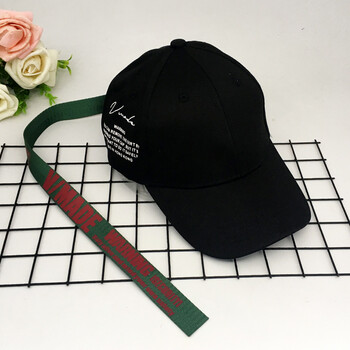 棒球帽子女夏天韩版百搭街头飘带嘻哈帽潮男英伦遮阳长带子鸭舌帽黑色