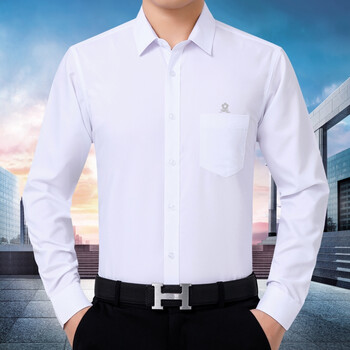 梦特娇长袖衬衫男秋冬桑蚕丝商务休闲纯色免烫中年衬衣有口袋白色有