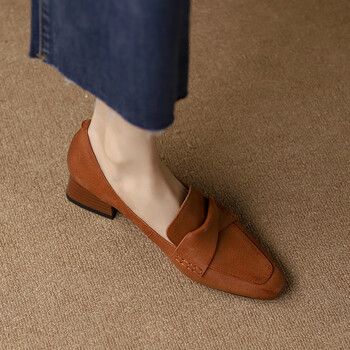 jazz棕色法式单鞋女尖头粗跟中跟小皮鞋通勤气质低跟女鞋子 焦糖色 38