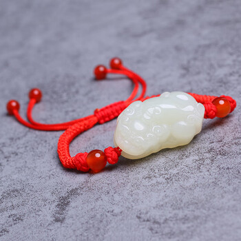 千古恋  和田玉貔貅手链男女编织本命年红绳手腕玉石皮丘手串情侣饰品
