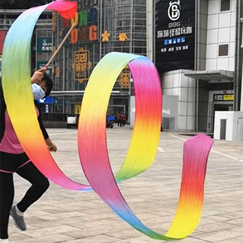 广场舞甩龙彩绸彩带舞伸缩杆长绸体操健身运动飘带丝带舞蹈绸带棒2022