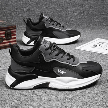 shanbu男鞋秋季新款皮面运动休闲旅游鞋冬季防滑增高厚底老爹鞋子男