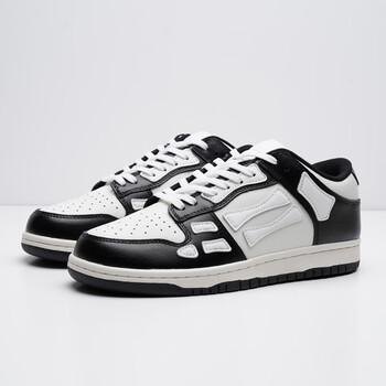 amiri骨头鞋鞋低帮板鞋夏季休闲鞋子男真皮设计感日系小众潮鞋莆黑白