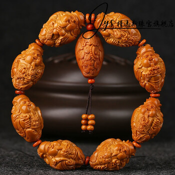 槿逸斯19大籽瑞龙财神橄榄核手串八大财神爷核文玩橄榄胡男士手链1828