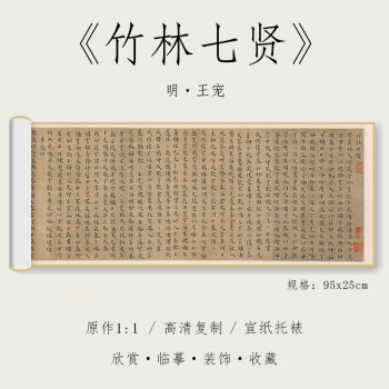 明王寵楷書竹林七賢11真跡高清複製品絹布微噴小楷毛筆書法字帖臨摹精