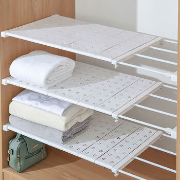 免钉衣柜隔板分层架免打孔柜子隔层收纳整理架伸缩置物架学生宿舍白深
