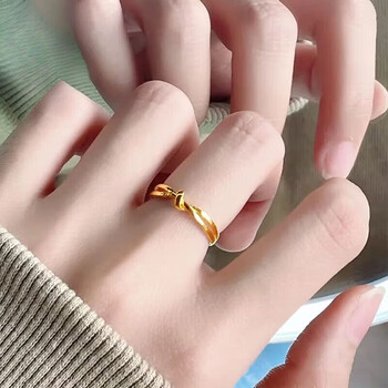 温忆黄金打结戒指女新款简约999足金缠绕扭绳戒子指环首饰节日送女友