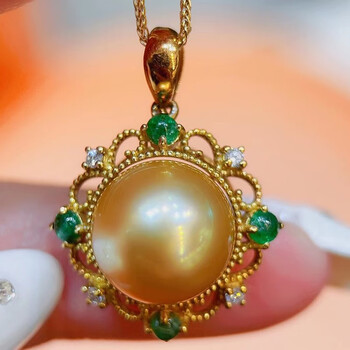 皇家矿工南洋金珍珠吊坠项链18k金镶嵌钻石轻奢时尚名媛气质锁骨链送