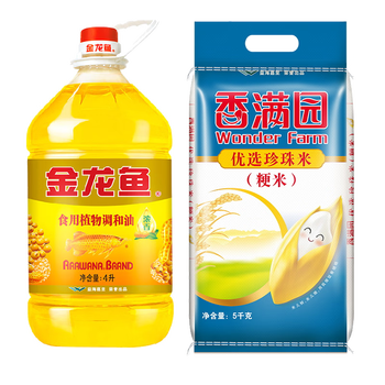 金龙鱼花生浓香调和油食用植物调和油香满园珍珠米组合装4l5kg