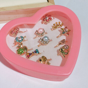 珠佩丽儿童戒指女孩公主水钻可爱玩具宝宝幼儿礼物卡通宝石套装金色1