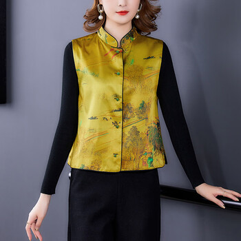 仰亲薄马褂女无袖中式马甲女款中国风马褂秋季女士真丝外套外搭无袖