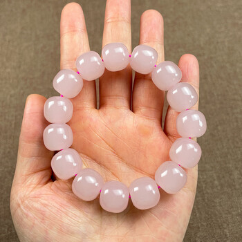 捷凤和田玉老型珠手串藕粉色男女款单圈藕粉13x14mm佛珠新疆玉石手链