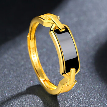 金甸福(jindianfu)999足金镶嵌和田玉男款黄金镶嵌墨玉戒指女士情侣