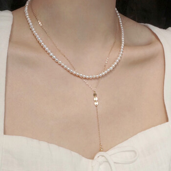 周六·福 镀银强光珍珠项链女锁骨链时尚简约复古气质款施家欧美 强光