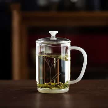 艾畔耐热玻璃杯绿茶杯龙井办公室水杯子带把带盖玻璃喝水杯高颜值 天