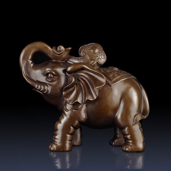 古叶家居 纯铜大象摆件象铜大象摆件一对家居客厅办公室装饰品铜象
