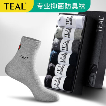 teal防臭袜男6双装夏季薄款抗菌透气吸汗中筒棉袜男士袜子商务休闲袜