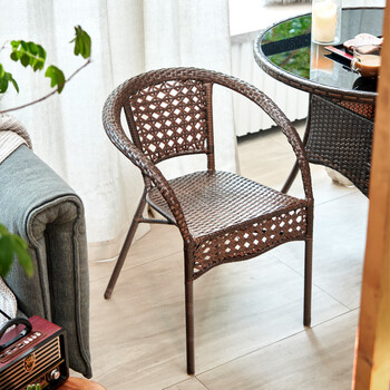 简性2023新款高端轻奢别墅露天阳台休闲藤椅  户外单人靠背椅 金木黄