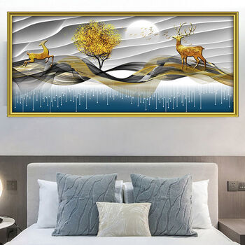 客厅 3d立体自粘墙贴画山水麋鹿客厅沙发电视背景墙装饰壁画 15 金鹿