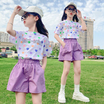 bicaiya女童夏季短袖套裝2022新款10歲兒童衣服洋氣3-14中大童網紅