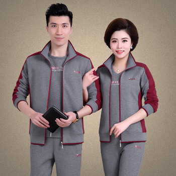 欧丽欣情侣运动套装男女春秋款中老年人大码运动服三件套秋季中年人40