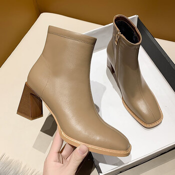 娇马丁靴女英伦风短靴2022年新款秋冬季粗跟时尚机车靴子短筒靴 杏色