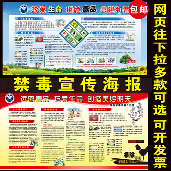 社区学校墙贴标语禁毒日宣传海报青少年吸毒危害禁毒知识宣教图200cm