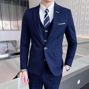商务正装新郎结婚礼服三件套休闲帅气西装男 深蓝色单西(单件外套) m