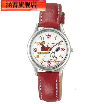 casio卡西欧同款联名史努比手表女防水皮革腕表可爱儿童电手表 红色