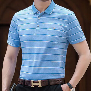 逋曼 中年男士短袖t恤40-50岁纯棉带领爸爸夏装中老年有口袋父夏衣丅