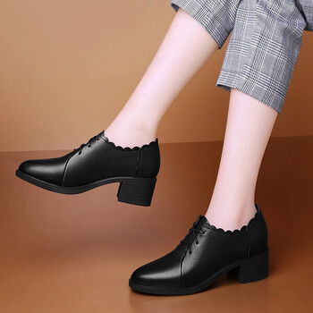 头层牛皮单鞋女真皮女士黑色皮鞋2020春季新款粗跟女鞋英伦风时尚百搭