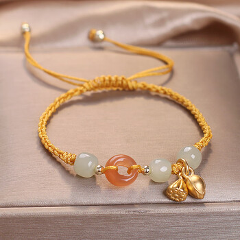 铭闽网红民族风和田玉盐源玛瑙平安扣编织红绳手链女情侣手串手环